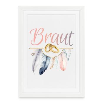 Bagues en or de mariée Plumes pour enterrement de vie de garçon - Affiche encadrée (27 × 37 cm) - blanc - Devant