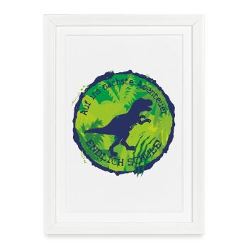 Aventure Dino Enfin T-Rex de l’école – Écolier - Affiche encadrée (27 × 37 cm) - blanc - Devant
