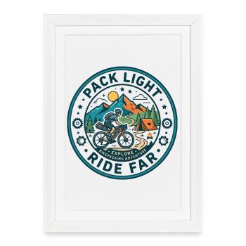 Pack Road Léger Far Bikepacking Badge Vintage T-shirt - Affiche encadrée (27 × 37 cm) - blanc - Devant