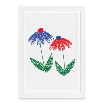 Flowers Blue Red - Framed poster (27 × 37 cm) - white - Front