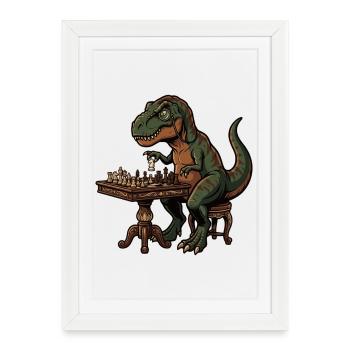 Le T-Rex joue aux échecs - Affiche encadrée (27 × 37 cm) - blanc - Devant