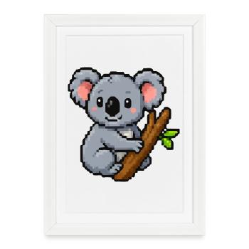 Koala pixel sur une branche – motif rétro de la forêt - Affiche encadrée (27 × 37 cm) - blanc - Devant