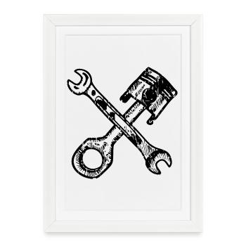 Tuning pistons with crossed wrenches - Framed poster (27 × 37 cm) - white - Front