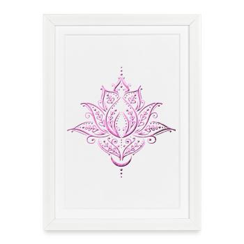 Lotus, lotus flower with moon. Yoga. Pink. - Framed poster (27 × 37 cm) - white - Front