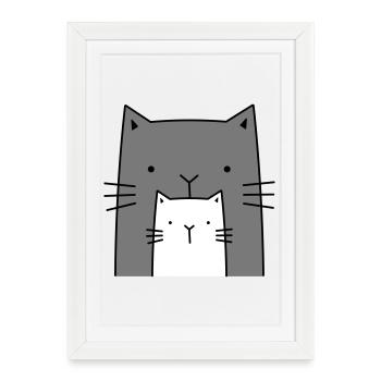 deux chats - grand et petit chat - Affiche encadrée (27 × 37 cm) - blanc - Devant