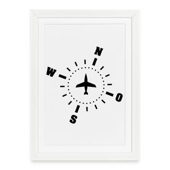 flying airplane airplane compass icon icon North - Framed poster (27 × 37 cm) - white - Front