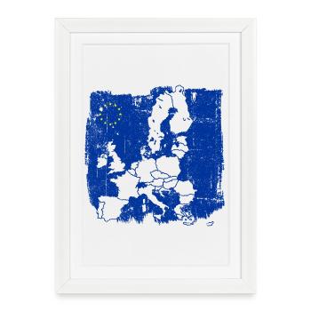 Silhouette de la carte de l’Europe Bleue - Affiche encadrée (27 × 37 cm) - blanc - Devant