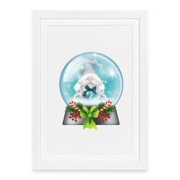 Snow Globe Santa with Candy Canes - Framed poster (27 × 37 cm) - white - Front