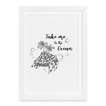 "Take me to the Ocean" - Turtle with island - Framed poster (27 × 37 cm) - white - Front