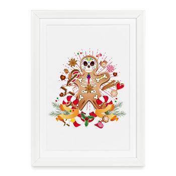 Gingerbread Man Sugar Skull Style pour Noël - Affiche encadrée (27 × 37 cm) - blanc - Devant