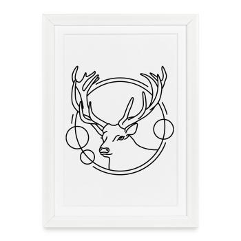 Cerf en forme géométrique - Conception d’art au trait - Affiche encadrée (27 × 37 cm) - blanc - Devant