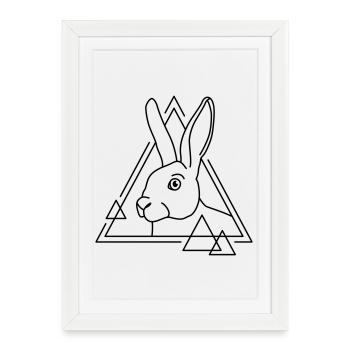Lapin en forme géométrique - conception d’art au trait - Affiche encadrée (27 × 37 cm) - blanc - Devant