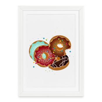Quatre beignets brillamment glacés avec beaucoup de saupoudrage - Affiche encadrée (27 × 37 cm) - blanc - Devant