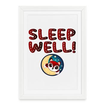 Sleep well - Sleeping FOX at the Moon - Animal - Framed poster (27 × 37 cm) - white - Front