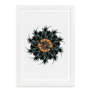 Mandala Ornament aus gezeichneten Hahnenfedern - Gerahmtes Poster (27 × 37 cm) - Weiß - Vorne