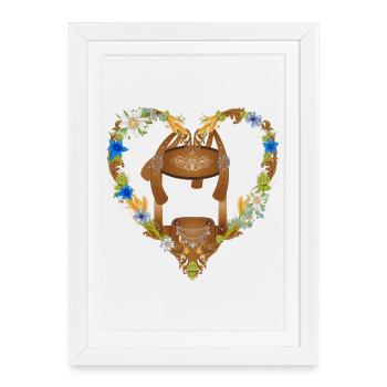 Illustration de lederhosen de costume traditionnel dans le cœur floral - Affiche encadrée (27 × 37 cm) - blanc - Devant