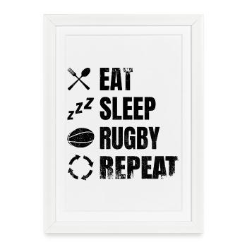 Alimentation Sommeil Rugby Répétition - Affiche encadrée (27 × 37 cm) - blanc - Devant