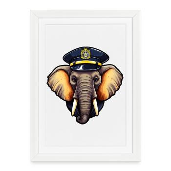 Éléphant de police - Affiche encadrée (27 × 37 cm) - blanc - Devant