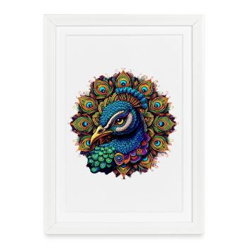 Peacock decorated with Mandalas - Framed poster (27 × 37 cm) - white - Front