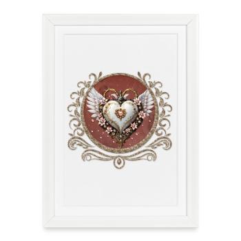 Magnifique et élégant coeur steampunk avec des ailes. - Affiche encadrée (27 × 37 cm) - blanc - Devant