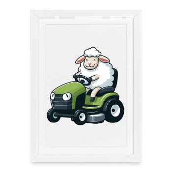 Mouton agneau tondeuse à gazon entretien de jardin - Affiche encadrée (27 × 37 cm) - blanc - Devant