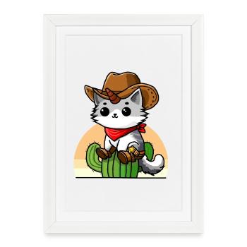 Chat-licorne Cowboy - Affiche encadrée (27 × 37 cm) - blanc - Devant