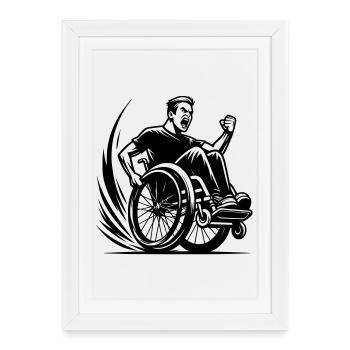 Utilisateur de fauteuil roulant en colère faisant un wheelie # - Affiche encadrée (27 × 37 cm) - blanc - Devant
