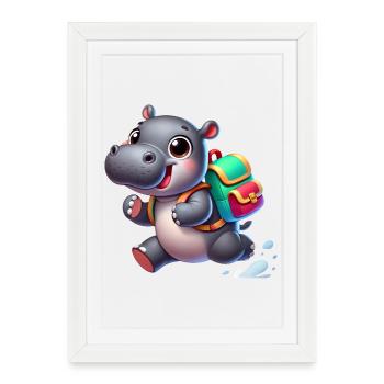 Début de l’école avec hippopotame :Hippopotame pour les débutants - Affiche encadrée (27 × 37 cm) - blanc - Devant