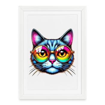 Chat avec des lunettes de soleil - Affiche encadrée (27 × 37 cm) - blanc - Devant