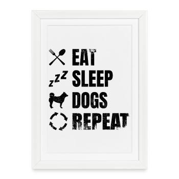 Mangez dormir chiens répéter - Affiche encadrée (27 × 37 cm) - blanc - Devant