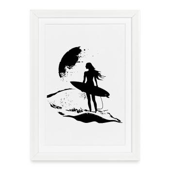 Surfeuse Fille - Affiche encadrée (27 × 37 cm) - blanc - Devant