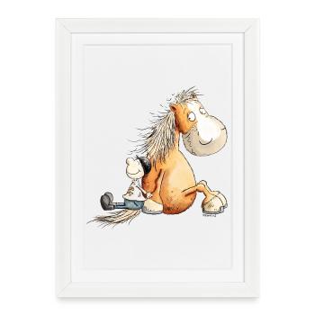 Cheval drôle avec motif de cheval de cavalier pour cavaliers - Affiche encadrée (27 × 37 cm) - blanc - Devant