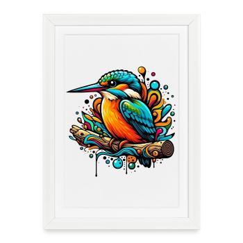 Martin-pêcheur - Affiche encadrée (27 × 37 cm) - blanc - Devant