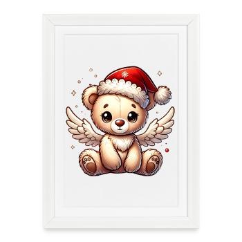 Ours en peluche ange doux compagnon de Noël - Affiche encadrée (27 × 37 cm) - blanc - Devant