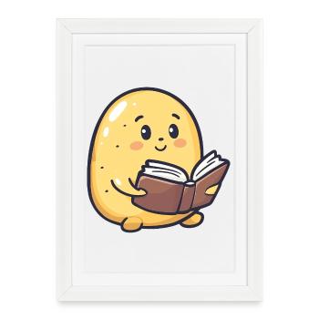 Patate heureuse lisant un livre - Design adorable - Affiche encadrée (27 × 37 cm) - blanc - Devant