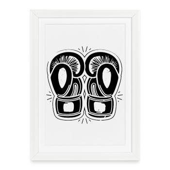 Dessin de gants de boxe - Affiche encadrée (27 × 37 cm) - blanc - Devant