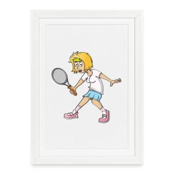 Cheerful image of a tennis player - Framed poster (27 × 37 cm) - white - Front