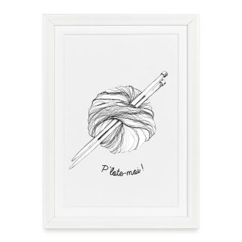 Pom-pom de fil à tricoter et pelote de laine - Affiche encadrée (27 × 37 cm) - blanc - Devant