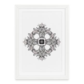 Ornement arabesque avec une touche baroque en gris - Affiche encadrée (27 × 37 cm) - blanc - Devant