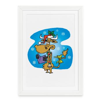 Vache Père Noël *drôle* - Affiche encadrée (27 × 37 cm) - blanc - Devant