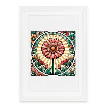 Motif floral en vitrail vibrant - Affiche encadrée (27 × 37 cm) - blanc - Devant