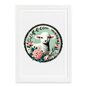 Whimsical Lamb Floral Portrait - Framed poster (27 × 37 cm) - white - Front