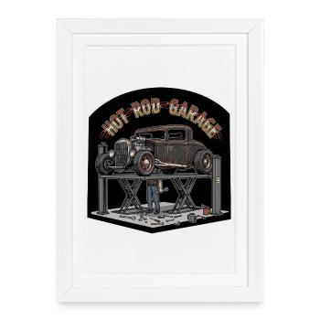 Design de garage Hot Rod rétro - Affiche encadrée (27 × 37 cm) - blanc - Devant