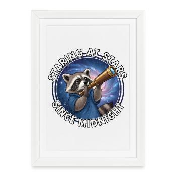 Raton laveur de l’espace avec télescope - Affiche encadrée (27 × 37 cm) - blanc - Devant