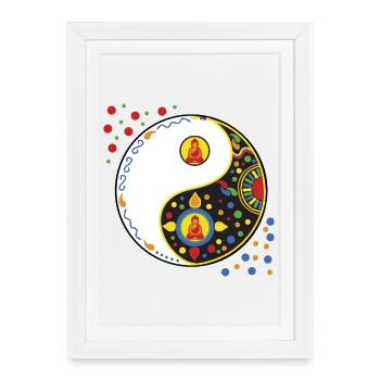 Yin Yang Tao avec Bouddha - Affiche encadrée (27 × 37 cm) - blanc - Devant