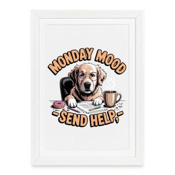 Lundi Humeur Chien - Affiche encadrée (27 × 37 cm) - blanc - Devant