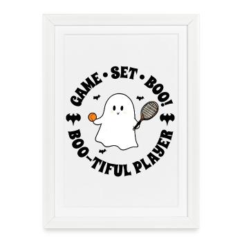 Halloween Tennis Fantôme Drôle Joueur effrayant - Affiche encadrée (27 × 37 cm) - blanc - Devant