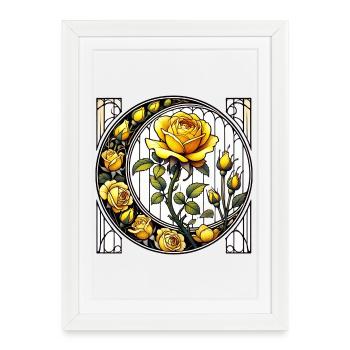 Motif de vitrail rose jaune - Affiche encadrée (27 × 37 cm) - blanc - Devant