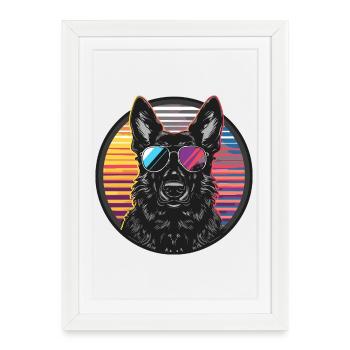 Chien cool avec des lunettes de soleil - Affiche encadrée (27 × 37 cm) - blanc - Devant