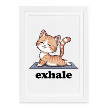 Exhale Yoga Quote Cute Cat - Framed poster (27 × 37 cm) - white - Front